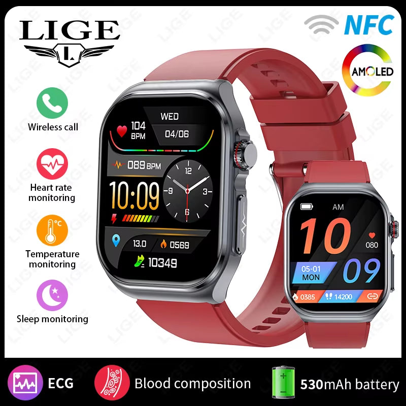 AMOLED Smart Watch ET585 Men ECG Blood Compositoin Health Monitoring Bluetooth Call Women Sports Fitness Tracker Smartwatch