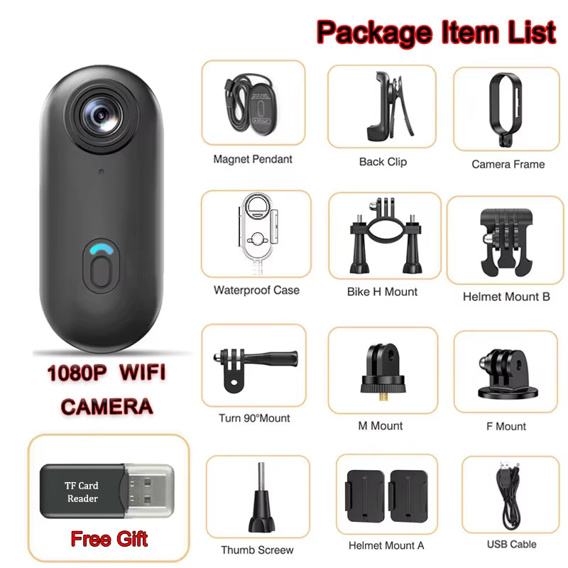 Pocket 4K Mini Camera Magnetic Wearable Cam with Waterproof Shell Wifi Bike Motorcycle Camera Friendly for Casual Cycling Vlog