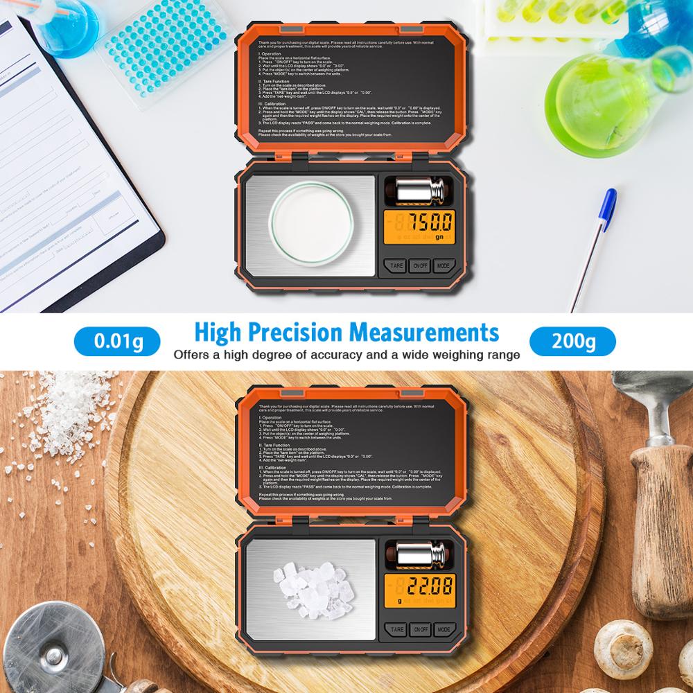 Balance de poche numérique AMIR 200 g x 0,01 g avec poids de calibration