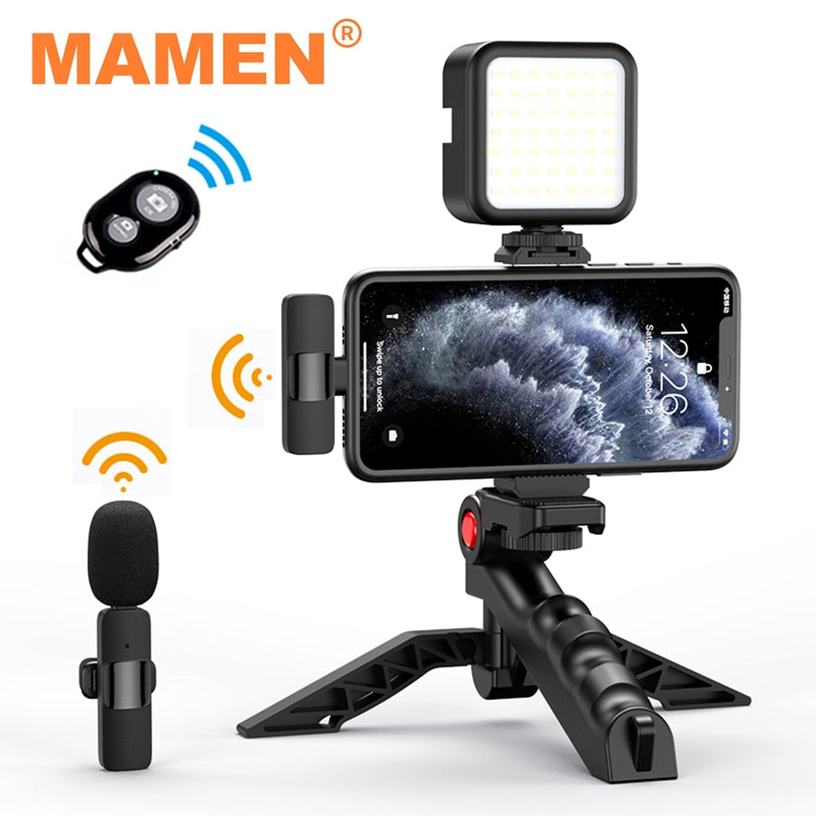Kit de vlogging MAMEN avec micro sans fil et trépied pour téléphone