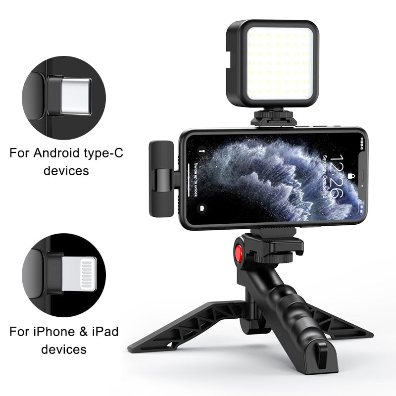 Kit de vlogging MAMEN avec micro sans fil et trépied pour téléphone