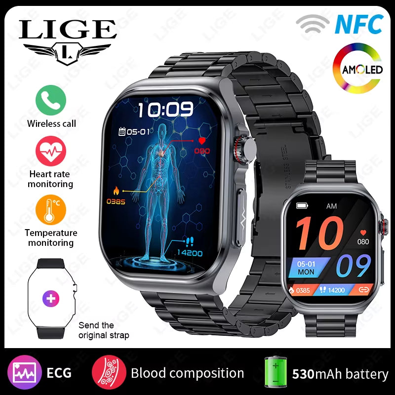 AMOLED Smart Watch ET585 Men ECG Blood Compositoin Health Monitoring Bluetooth Call Women Sports Fitness Tracker Smartwatch