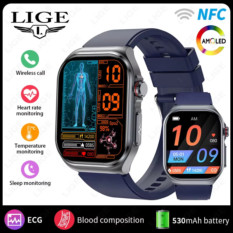 AMOLED Smart Watch ET585 Men ECG Blood Compositoin Health Monitoring Bluetooth Call Women Sports Fitness Tracker Smartwatch